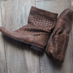 Frye Brown Ankle Boots with Woven Detail